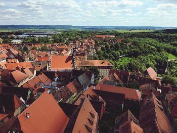 High angle view of townscape against sky