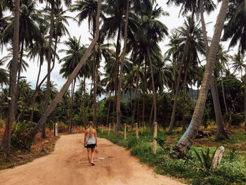 Woman walking on road in forest