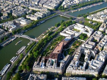 High angle view of buildings in city