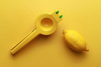 Close-up of stuffed toy over yellow background