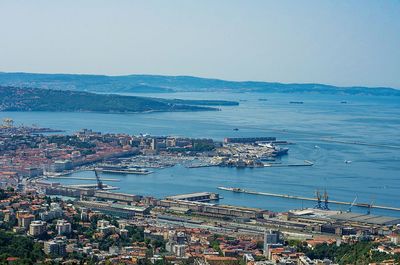 High angle view of city at waterfront