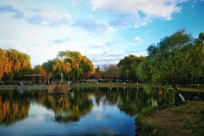 Scenic view of lake against sky