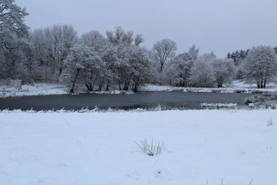 Scenic view of frozen lake against sky during winter