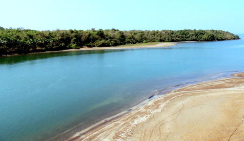 Scenic view of sea against clear sky