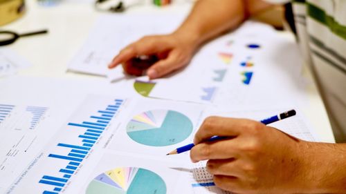 Businesswoman working at table in office