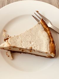 High angle view of cake in plate on table