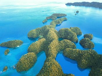 High angle view of sea and rocks