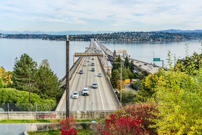 Floating bridges in seattle, washington in autumn.