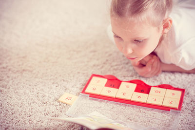 Girl learning at home