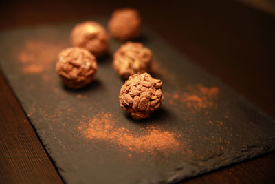 High angle view of sweet food on table