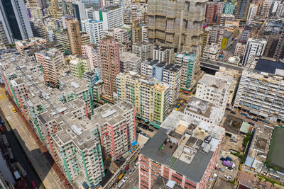 High angle view of city buildings