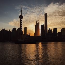 City skyline at sunset