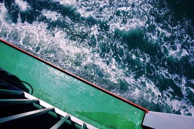 High angle view of sea seen through boat