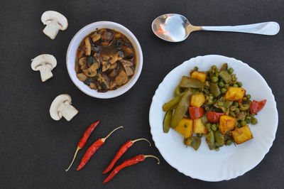 High angle view of salad in plate on table