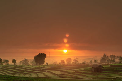 Sunset with clouds it is raining on the rice terraces