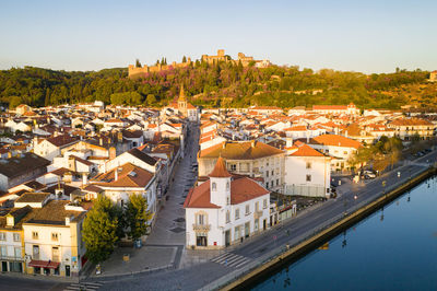 Aerial drone view of tomar and convento de cristo christ convent in portugal