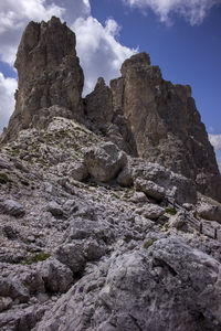 Low angle view of rock formations against sky