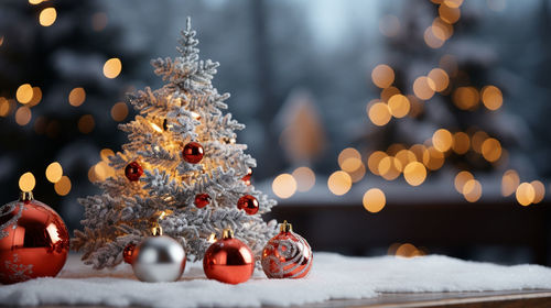 Close-up of christmas decorations on table