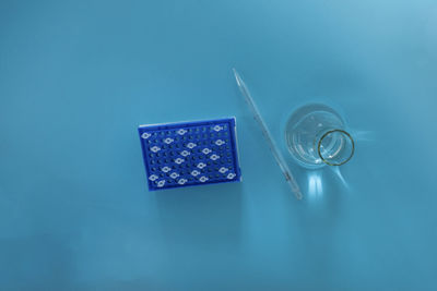 High angle view of stethoscope on table