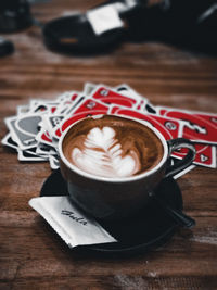 High angle view of coffee on table