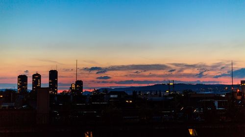 View of zurich cityscape at sunset