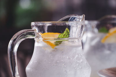 Close up glass of lime soda beverage. background for fresh joice beverage.