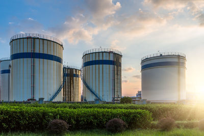 Low angle view of factory against sky