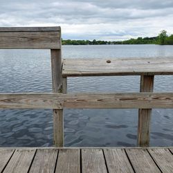 Wooden pier over sea against sky