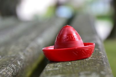 Close-up of red light on retaining wall