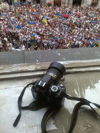 Reflection of photographing on water in city