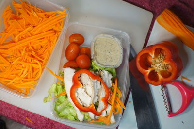 High angle view of breakfast served in plate