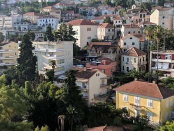 High angle view of buildings in town