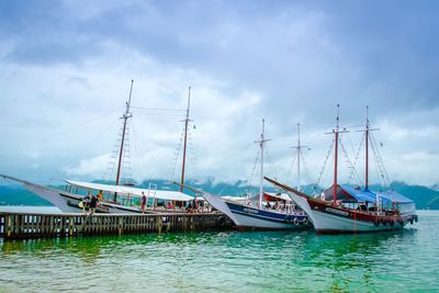 View of calm sea against cloudy sky