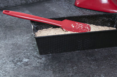 High angle view of black coffee on floor