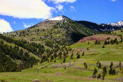 Snow capped mountain scenery.