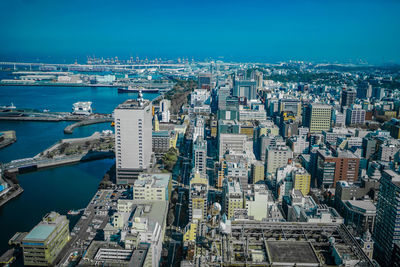 High angle view of buildings in city