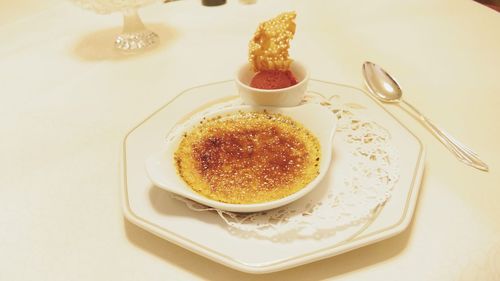 High angle view of dessert in plate on table