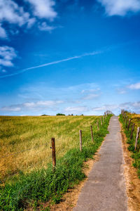 Road amidst field against sky