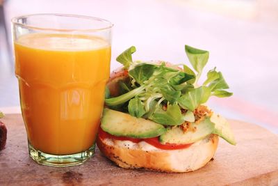 Close-up of avocado toast, breakfast and food on table