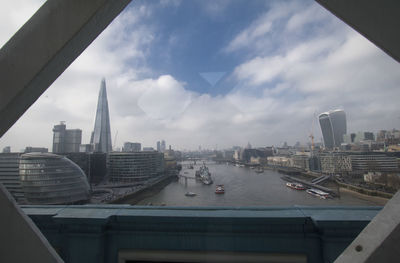 View of cityscape against cloudy sky