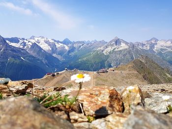 Scenic view of snowcapped mountains against sky