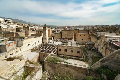 High angle view of townscape against sky