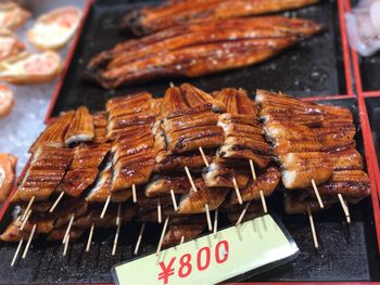 Close-up of meat on barbecue grill