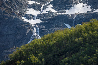 Scenic view of snow covered mountains