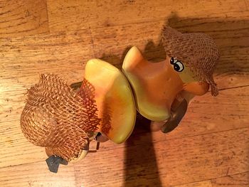 High angle view of wooden planks on table