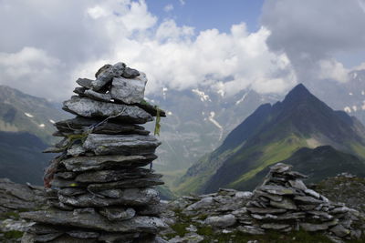 Stack of rocks against sky