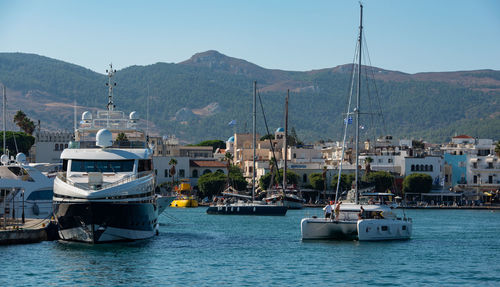 Boats and yachts in the harbor of kos town on the island kos greece