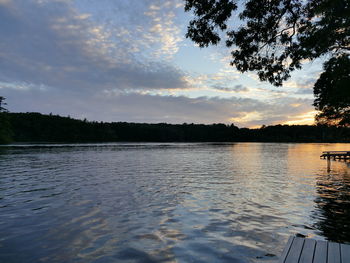 Scenic view of lake against sky at sunset