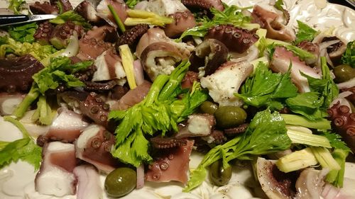 High angle view of food in plate
