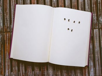 High angle view of books on table